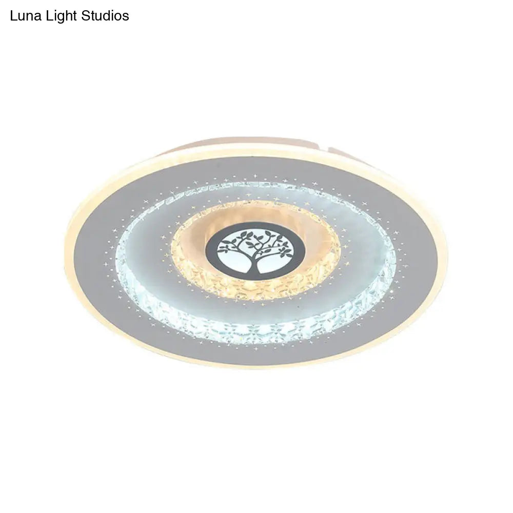 DecorBites™ DecorBites™ Modern White Round Crystal LED Ceiling Light with Tree Pattern - Flushmount Lighting in White/Warm Light