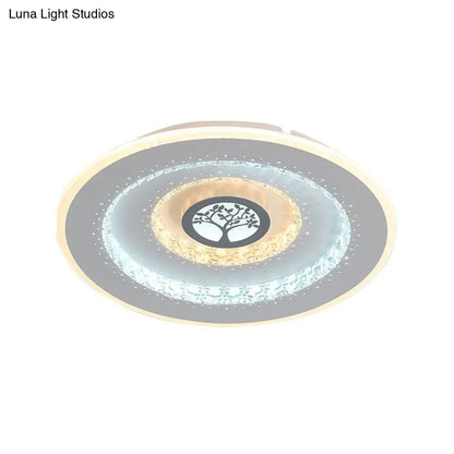 DecorBites™ DecorBites™ Modern White Round Crystal LED Ceiling Light with Tree Pattern - Flushmount Lighting in White/Warm Light