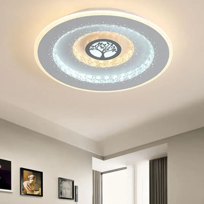 DecorBites™ DecorBites™ Modern White Round Crystal LED Ceiling Light with Tree Pattern - Flushmount Lighting in White/Warm Light