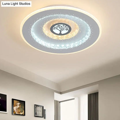 DecorBites™ DecorBites™ Modern White Round Crystal LED Ceiling Light with Tree Pattern - Flushmount Lighting in White/Warm Light