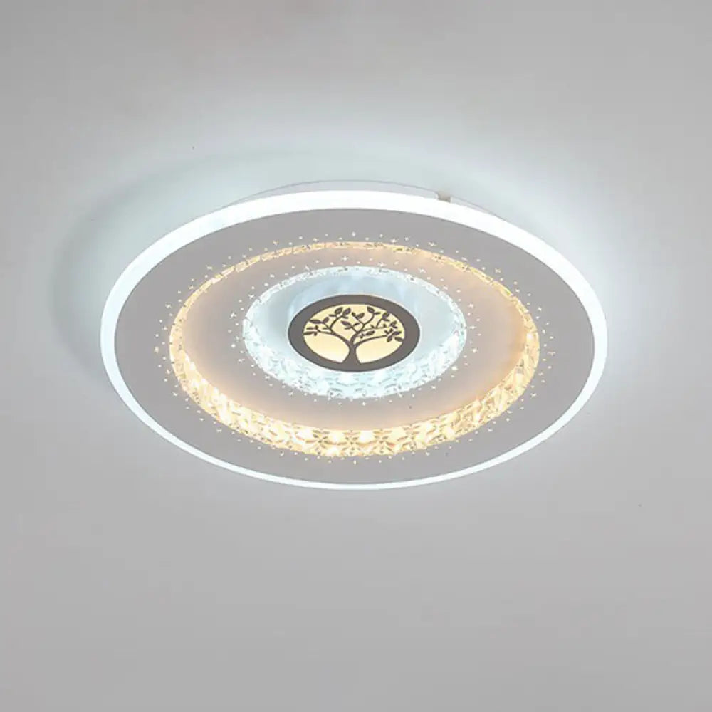 DecorBites™ DecorBites™ Modern White Round Crystal LED Ceiling Light with Tree Pattern - Flushmount Lighting in White/Warm Light