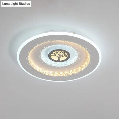 DecorBites™ DecorBites™ Modern White Round Crystal LED Ceiling Light with Tree Pattern - Flushmount Lighting in White/Warm Light