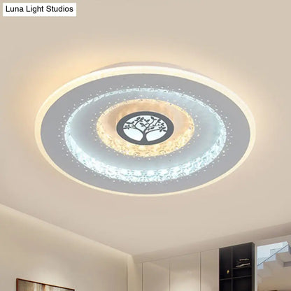 DecorBites™ DecorBites™ Modern White Round Crystal LED Ceiling Light with Tree Pattern - Flushmount Lighting in White/Warm Light