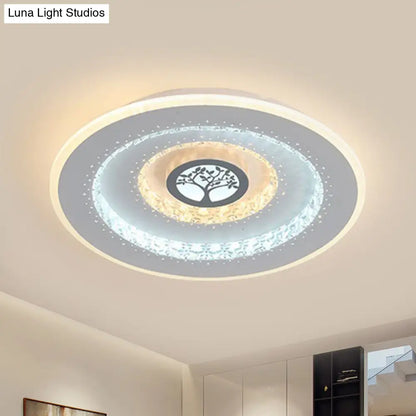 DecorBites™ DecorBites™ Modern White Round Crystal LED Ceiling Light with Tree Pattern - Flushmount Lighting in White/Warm Light