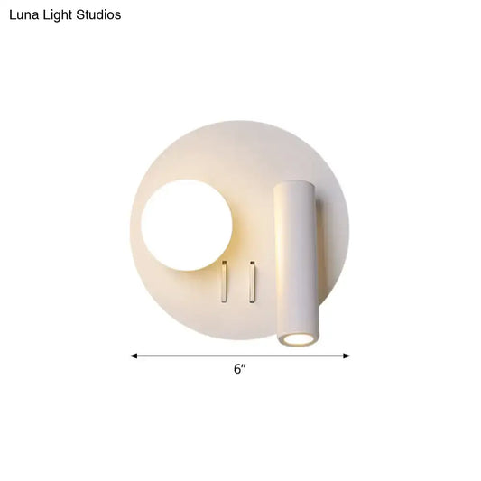 Modern white round wall mounted acrylic sconce with circular base and cylindrical light fixture for bedroom 220v-240v 110v-120v
