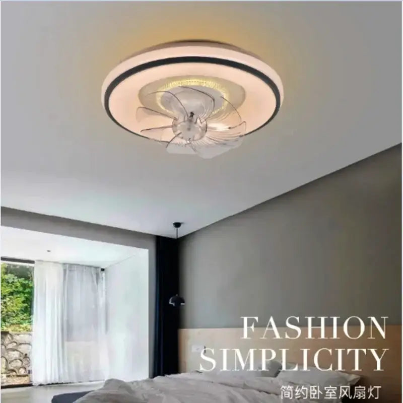 Modern white and silver decorbites led ceiling fan with sleek design, integrated led lighting, and transparent blades