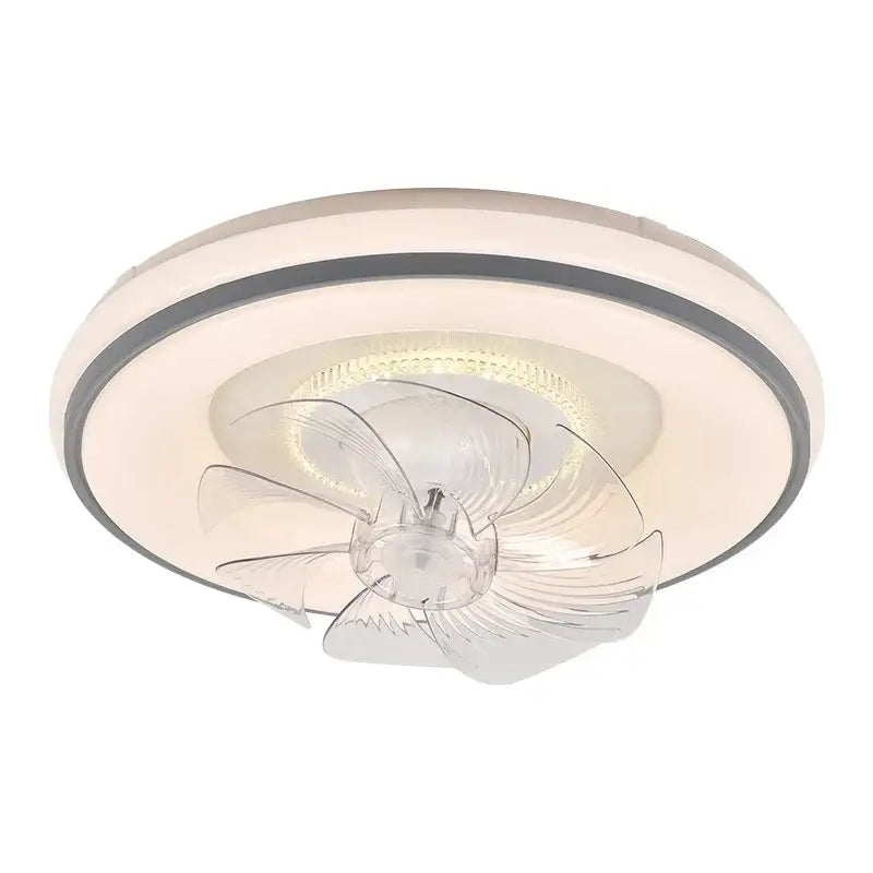Modern white and silver led ceiling fan with transparent blades for living room decorbites led ceiling fan design