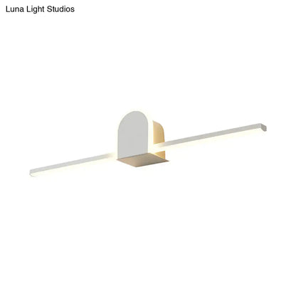 Modern white slim rod bath vanity led wall sconce 110v-120v 220v-240v with a sleek white and gold metallic finish emitting soft light