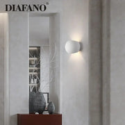 Modern white spherical gypsum led wall lamp with matte finish and diafano logo for bedroom sconce lighting