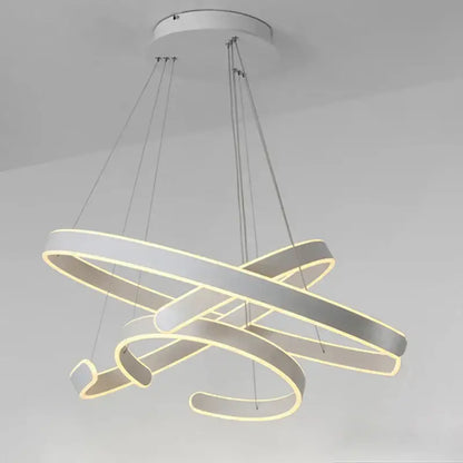 Modern white spiral circle rings pendant light with three interlocking illuminated rings for pendant light decorbites geometry circle