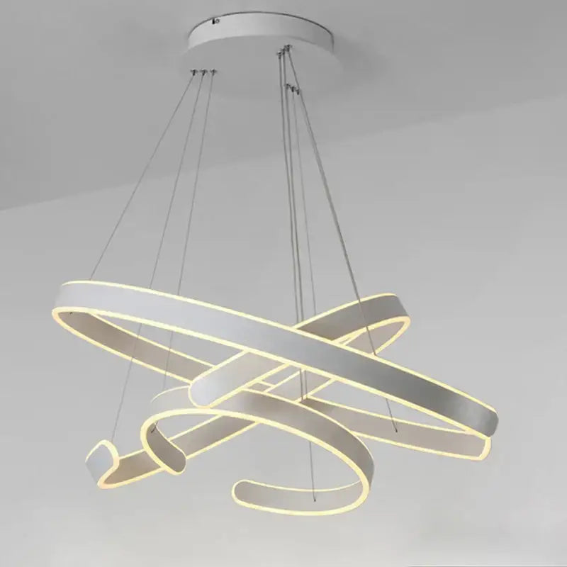 Modern white spiral circle rings pendant light with three interlocking illuminated rings for pendant light decorbites geometry circle