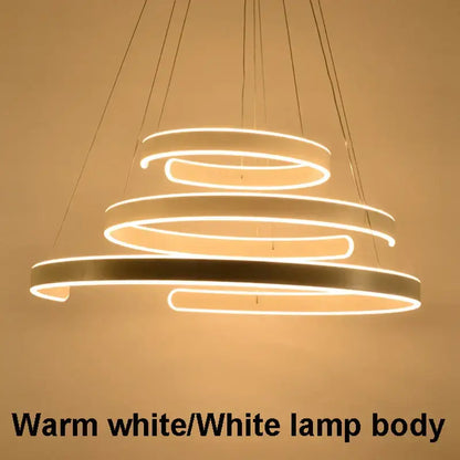 Modern white spiral pendant light with warm white led circle rings for dining room decorbites geometry circle design