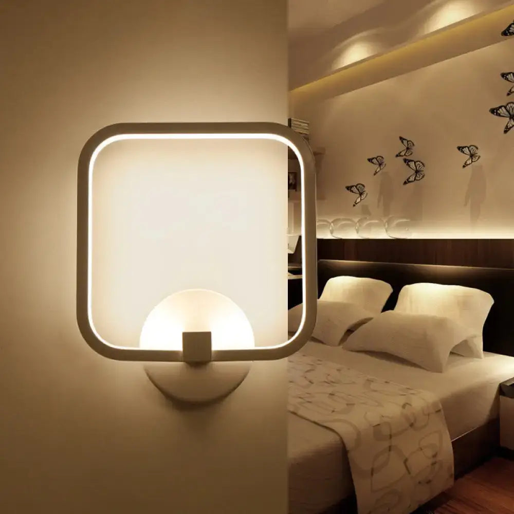 Modern white square acrylic shade led wall light with glowing frame and soft ambient light for bedroom 110v-120v 220v-240v