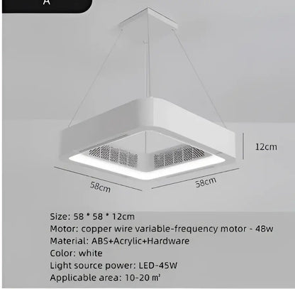 Modern white square bladeless ceiling fan light with led 45w, abs acrylic, and hardware for bedroom decorbites fan light
