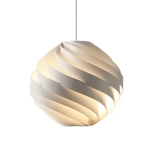 A modern white swirling spherical pendant light made of matte material ideal for dining room decorbites designer pendant