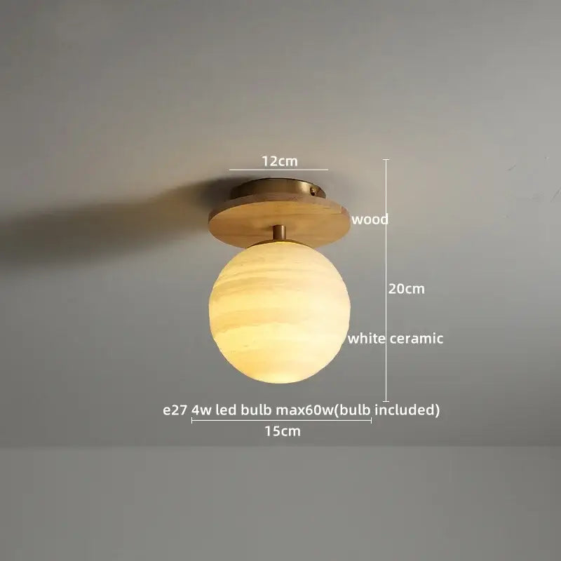 Modern white textured ceramic wood led ceiling light with a warm glowing white ceramic globe for bedroom decorbites ceramic wood