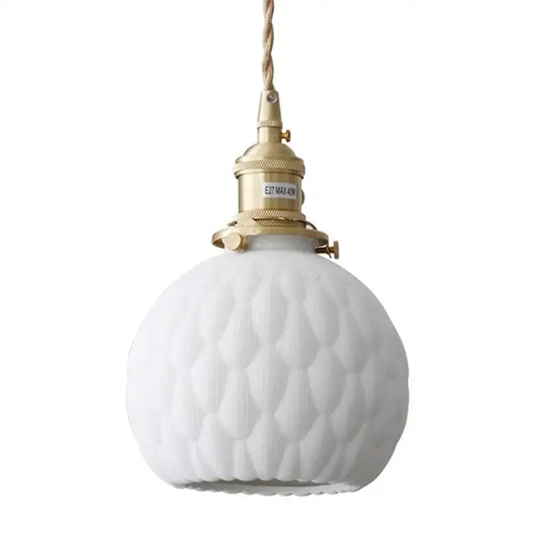 Modern white textured glass ceramic led pendant light with brass socket and twisted cord for kitchen lighting decorbites ceramic led