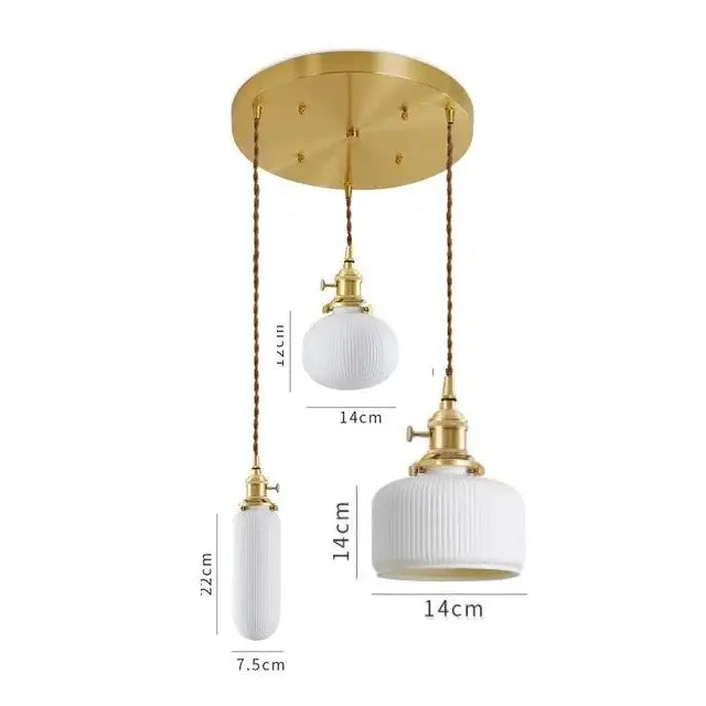 Modern white textured glass ceramic led pendant lights with gold-toned fixture and braided cords for kitchen decorbites ceramic led