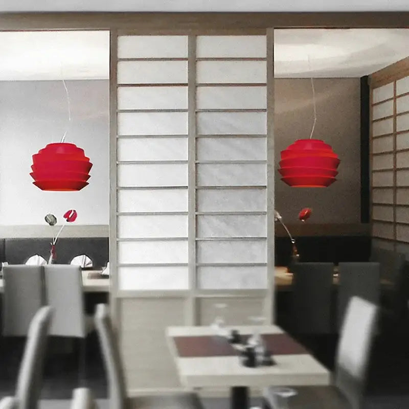 Vibrant red layered pendant lights made of industrial iron art decorbites for modern kitchen decor lighting
