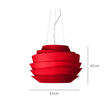 Modern white tiered industrial iron art pendant lights with vibrant red layered sculptural design for kitchen decorbites industrial iron
