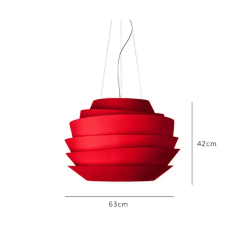 Modern white tiered industrial iron art pendant lights with vibrant red layered sculptural design for kitchen decorbites industrial iron