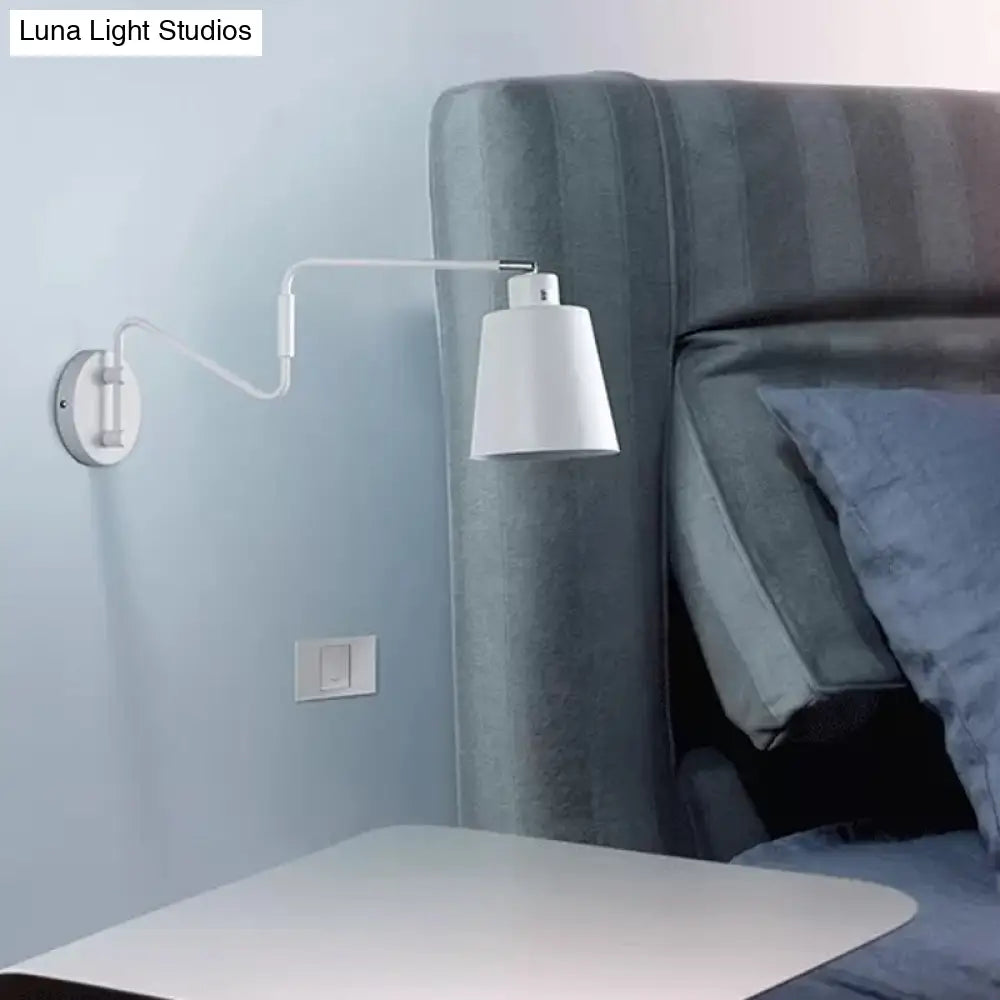 DecorBites™ DecorBites™ Modern White Trumpet Wall Lamp with Swing Arm and 1 Bulb Metal Sconce Light Fixture