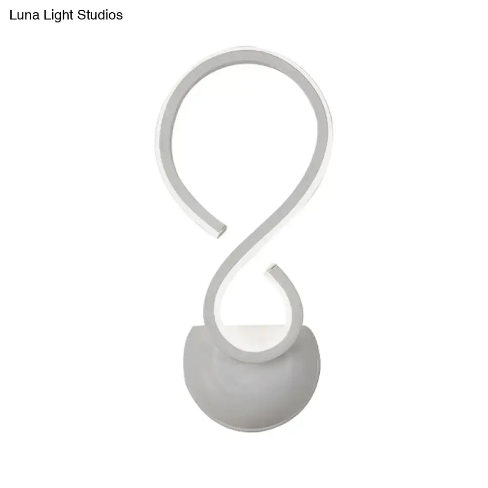 Modern white twist led wall lamp with sleek curved s-shaped design for contemporary living room wall light type