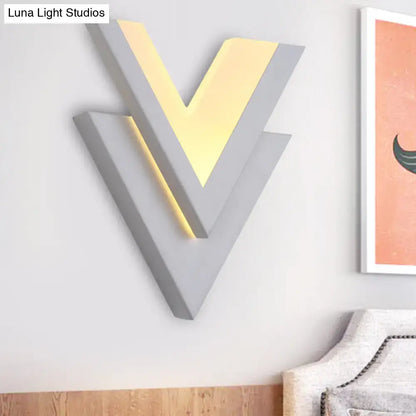 Modern white v-neck flush mount wall light with layered gray and warm yellow panels for bedroom 220v-240v 110v-120v use