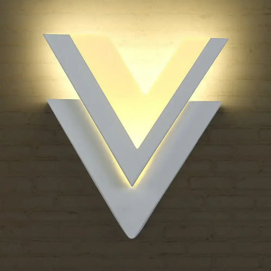 Modern white v-shaped led wall mounted light with warm led lighting ideal for bedroom wall mounted light decor