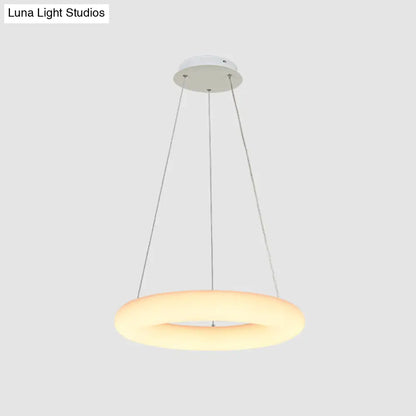 Lámpara de techo colgante LED moderna blanca con forma de anillo vesicular, lámpara de techo minimalista de acrílico para colocar sobre una mesa - 12"/16" de ancho