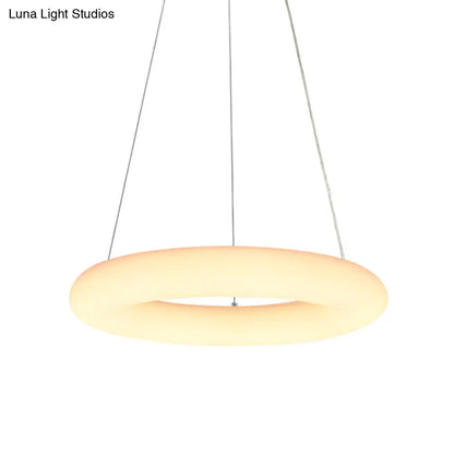 Lámpara de techo colgante LED moderna blanca con forma de anillo vesicular, lámpara de techo minimalista de acrílico para colocar sobre una mesa - 12"/16" de ancho