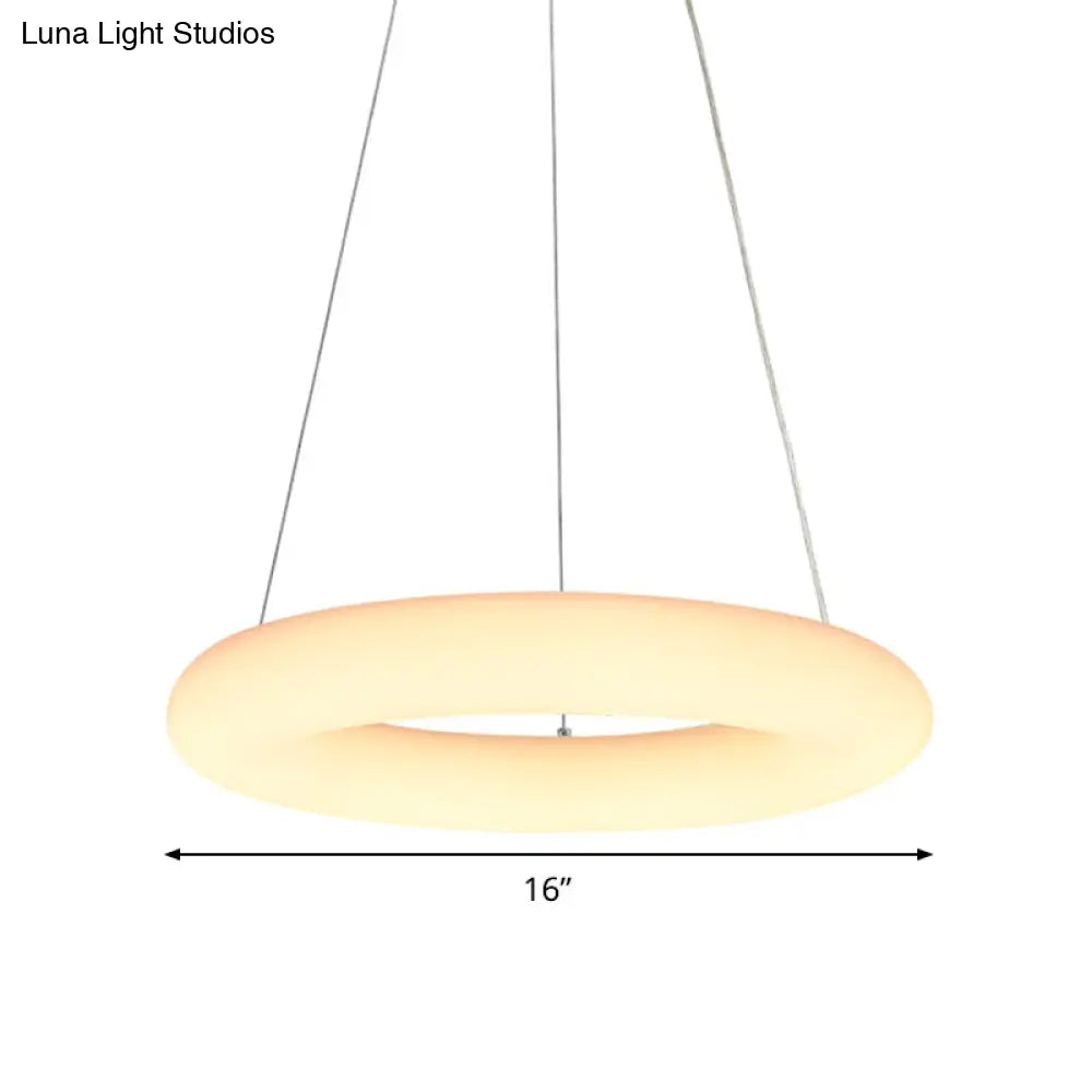 Lámpara de techo colgante LED moderna blanca con forma de anillo vesicular, lámpara de techo minimalista de acrílico para colocar sobre una mesa - 12"/16" de ancho