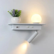 Modern white wall lamp with usb charging featuring spherical globe lamp and adjustable spotlight for bedroom decorbites led bedside