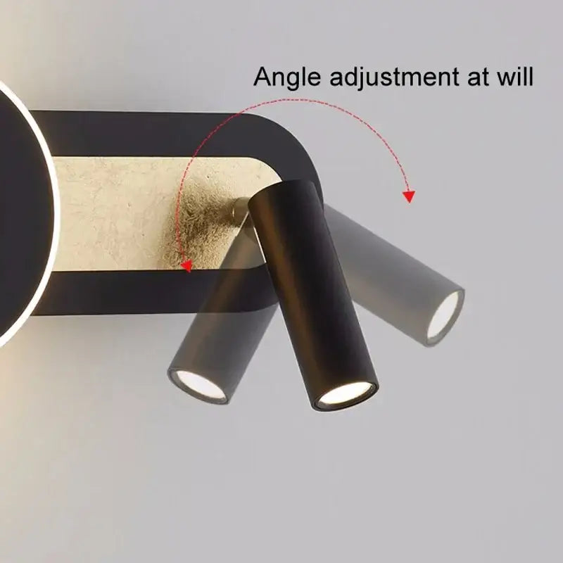 Modern black and gold adjustable wall light with three cylindrical led spotlight heads for living room decorbites led wall light
