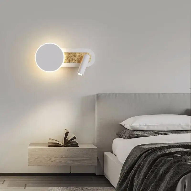 Modern white wall light with adjustable spotlight arm and circular frosted glass diffuser led wall light decorbites led wall
