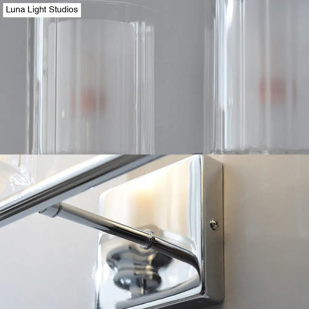 DecorBites™ DecorBites™ Modern White Wall Sconce Lighting Fixture with Clear Glass Cylinder Shade - 2 Bulbs