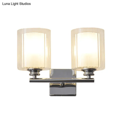 DecorBites™ DecorBites™ Modern White Wall Sconce Lighting Fixture with Clear Glass Cylinder Shade - 2 Bulbs
