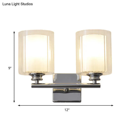 DecorBites™ DecorBites™ Modern White Wall Sconce Lighting Fixture with Clear Glass Cylinder Shade - 2 Bulbs