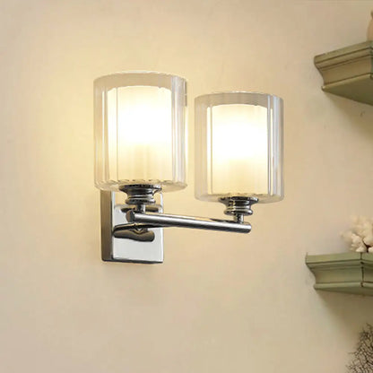 DecorBites™ DecorBites™ Modern White Wall Sconce Lighting Fixture with Clear Glass Cylinder Shade - 2 Bulbs