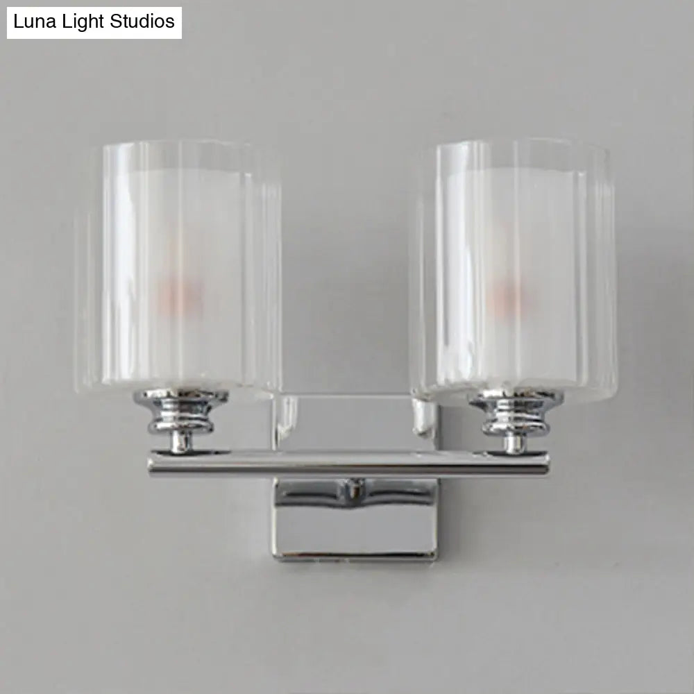 DecorBites™ DecorBites™ Modern White Wall Sconce Lighting Fixture with Clear Glass Cylinder Shade - 2 Bulbs