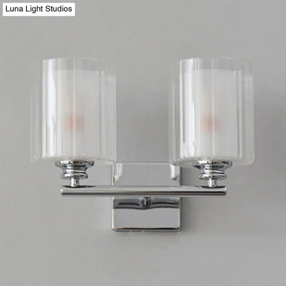 DecorBites™ DecorBites™ Modern White Wall Sconce Lighting Fixture with Clear Glass Cylinder Shade - 2 Bulbs