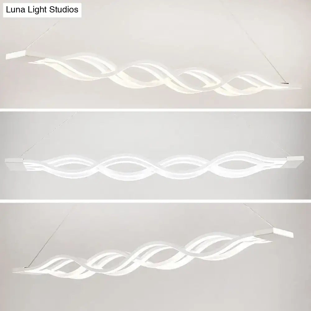 Modern white led pendant light with sleek wave design and minimalist aesthetic for room island lighting