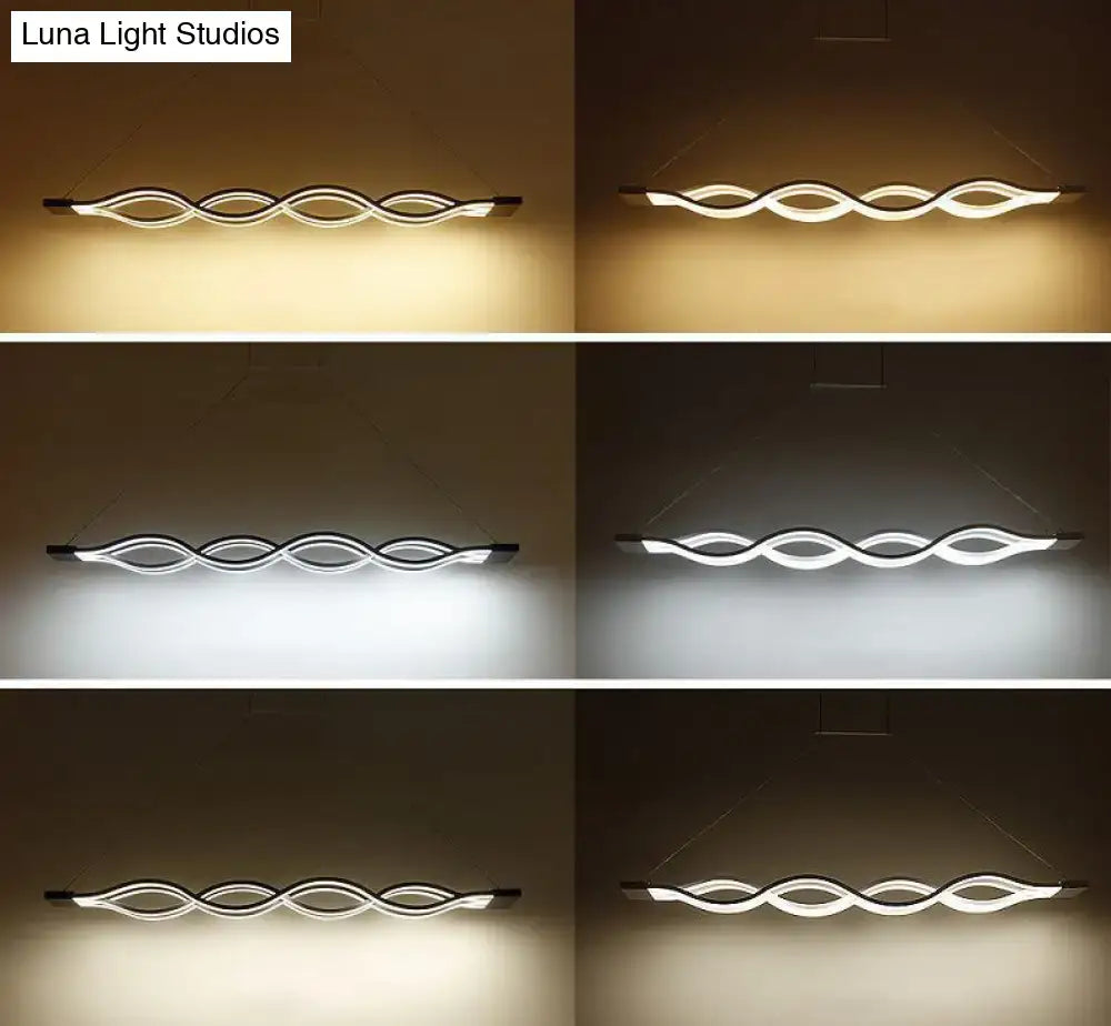 Modern white wave pendant light with led adjustable warm to cool illumination and sleek black frame for room island