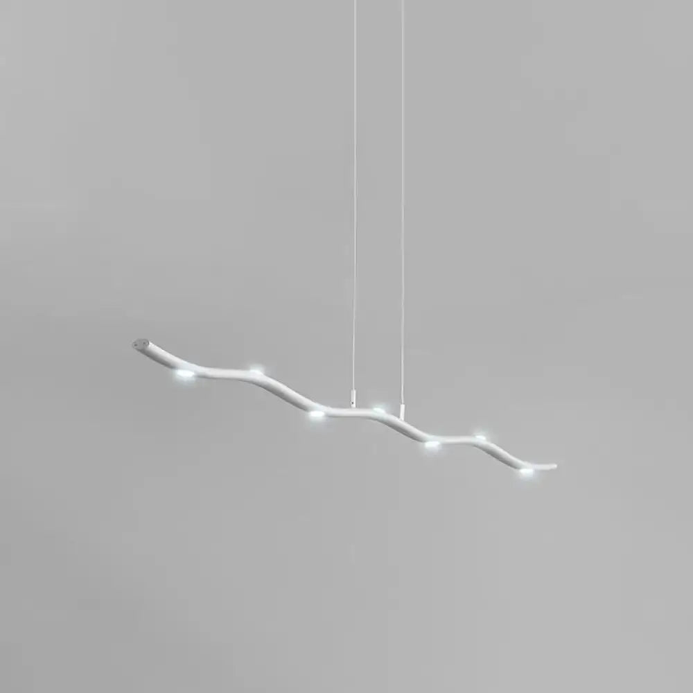 Modern white wave metal pendant light with white branch-shaped design and integrated led bulbs for island lighting fixture