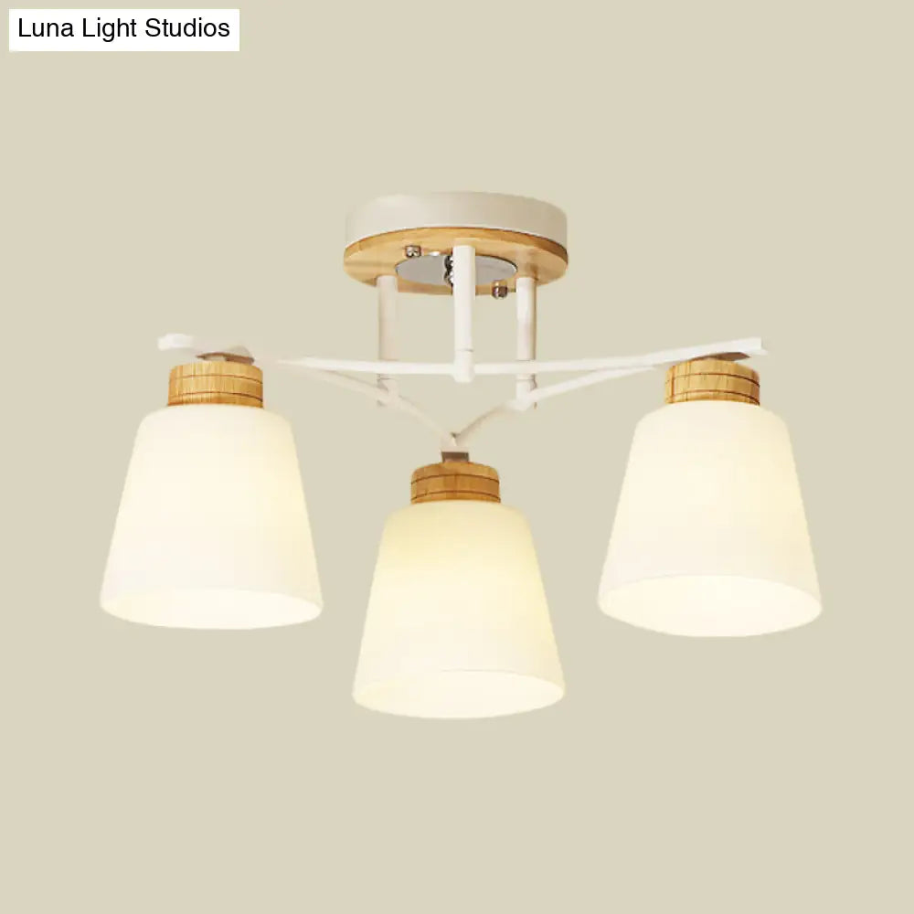 DecorBites™ DecorBites™ Modern White-Wood Barrel Flush Mount Light with Cream Glass - 3/5 Heads