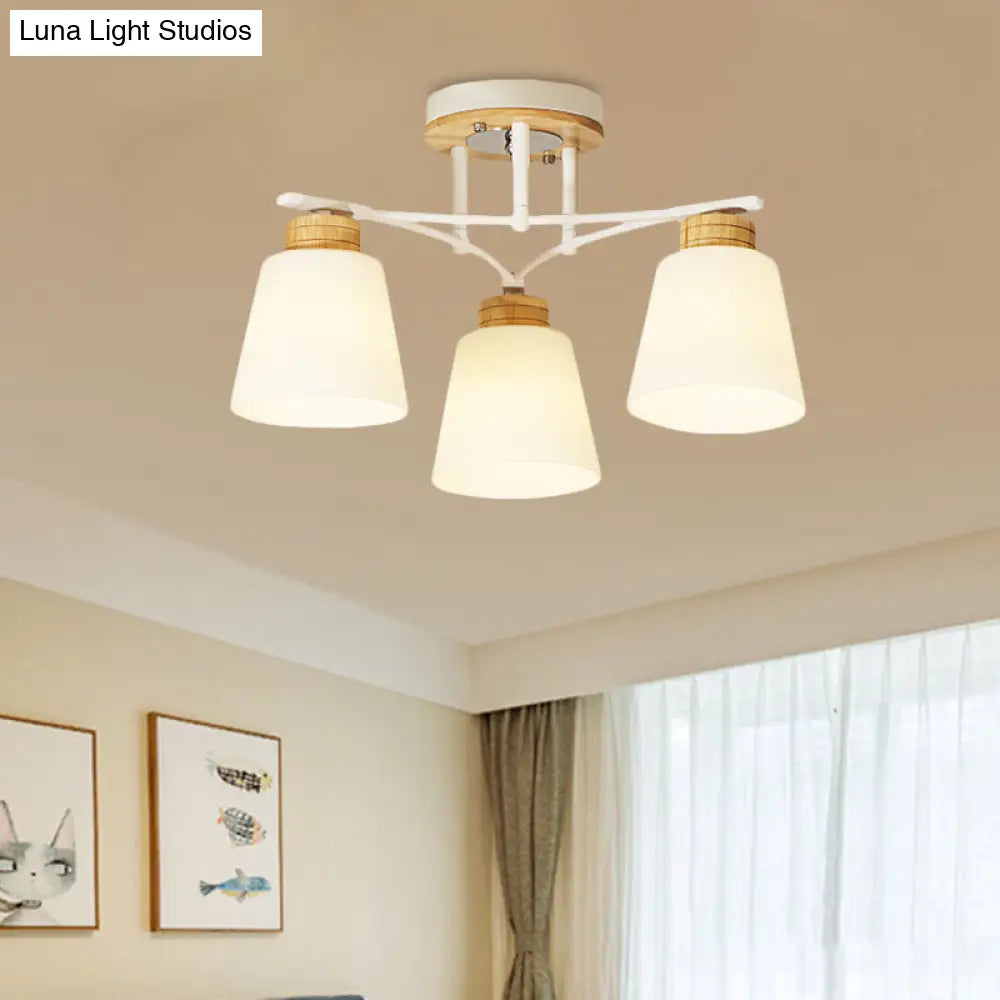 DecorBites™ DecorBites™ Modern White-Wood Barrel Flush Mount Light with Cream Glass - 3/5 Heads