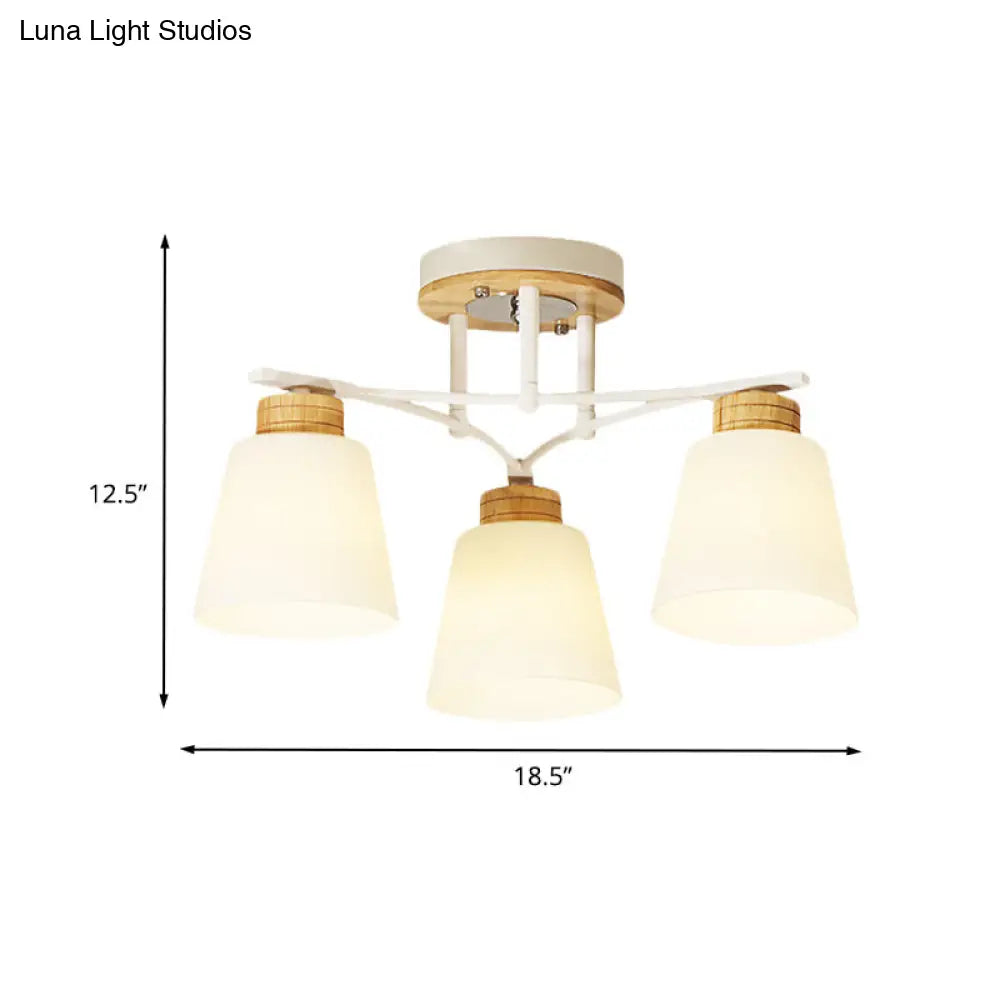 DecorBites™ DecorBites™ Modern White-Wood Barrel Flush Mount Light with Cream Glass - 3/5 Heads