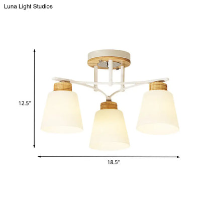 DecorBites™ DecorBites™ Modern White-Wood Barrel Flush Mount Light with Cream Glass - 3/5 Heads