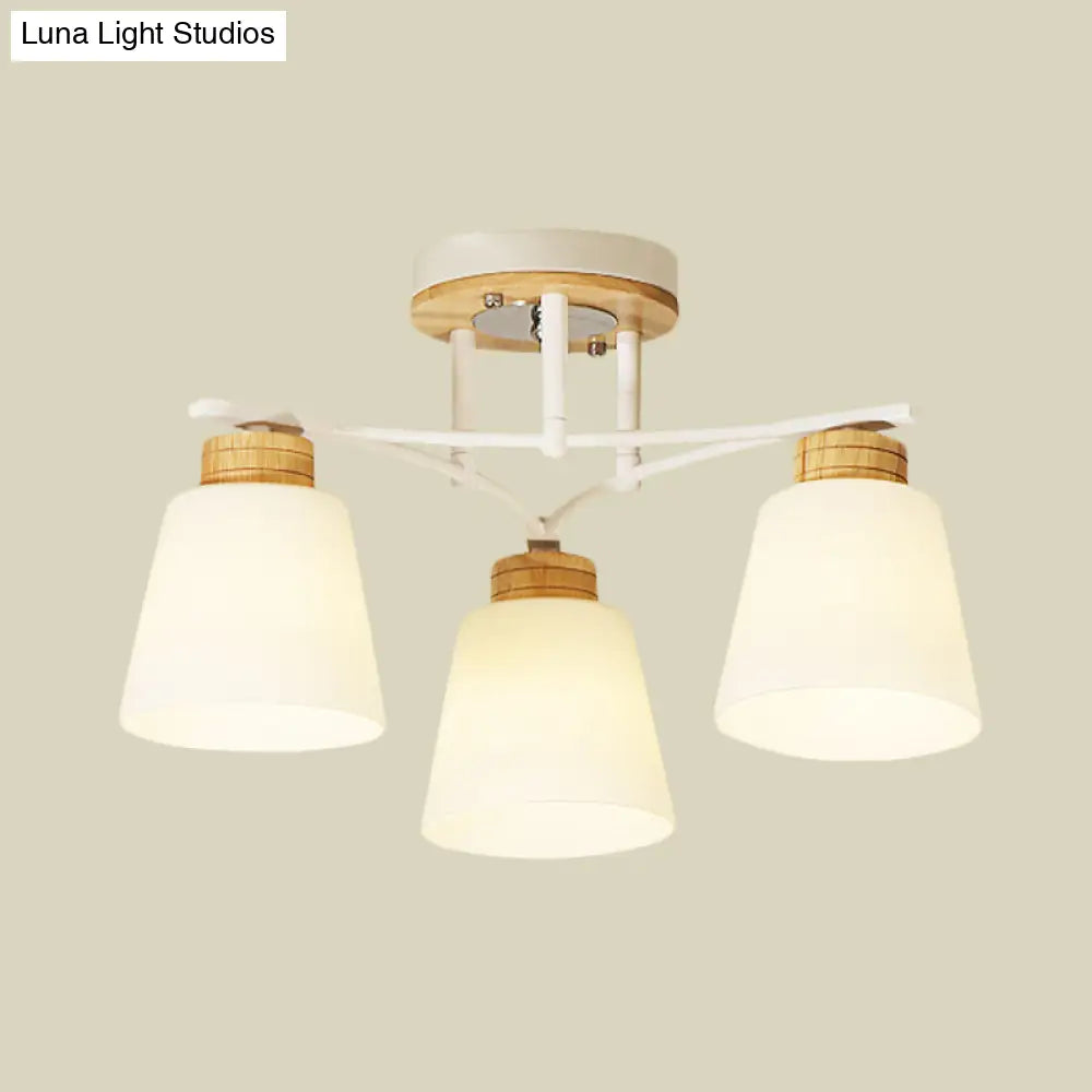 DecorBites™ DecorBites™ Modern White-Wood Barrel Flush Mount Light with Cream Glass - 3/5 Heads