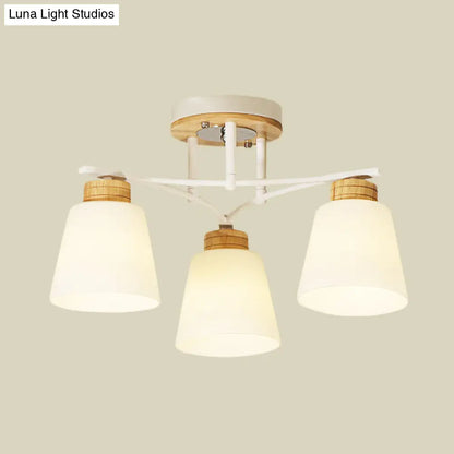 DecorBites™ DecorBites™ Modern White-Wood Barrel Flush Mount Light with Cream Glass - 3/5 Heads